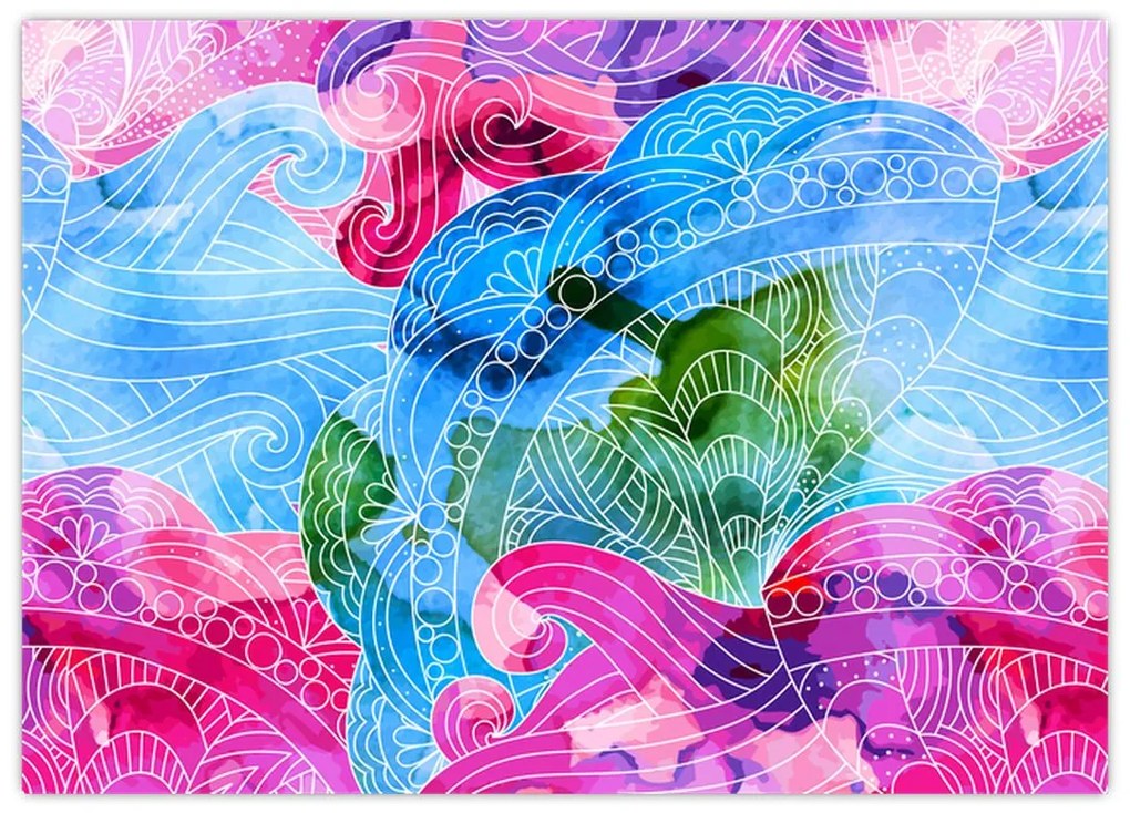 Sklenený obraz - Farebné vlny (70x50 cm)