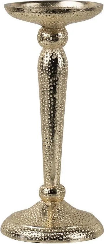 Champagne lesklý široký kovový svietnik s vyrytými bodkami Hamme - Ø 10*22cm