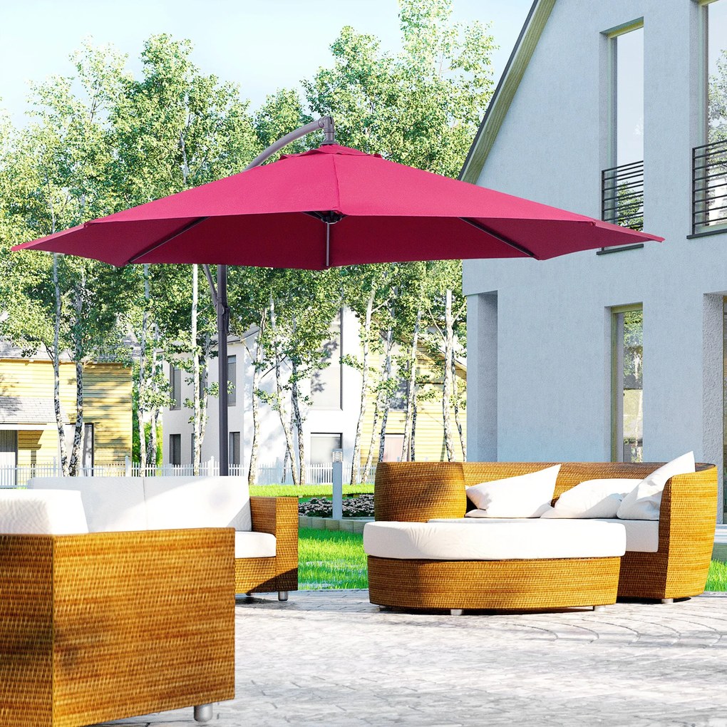 Outsunny Odstavený Osemuholníkový Slnečník s Oceľovým Podstavcom Priemer 3m Červený | Aosom