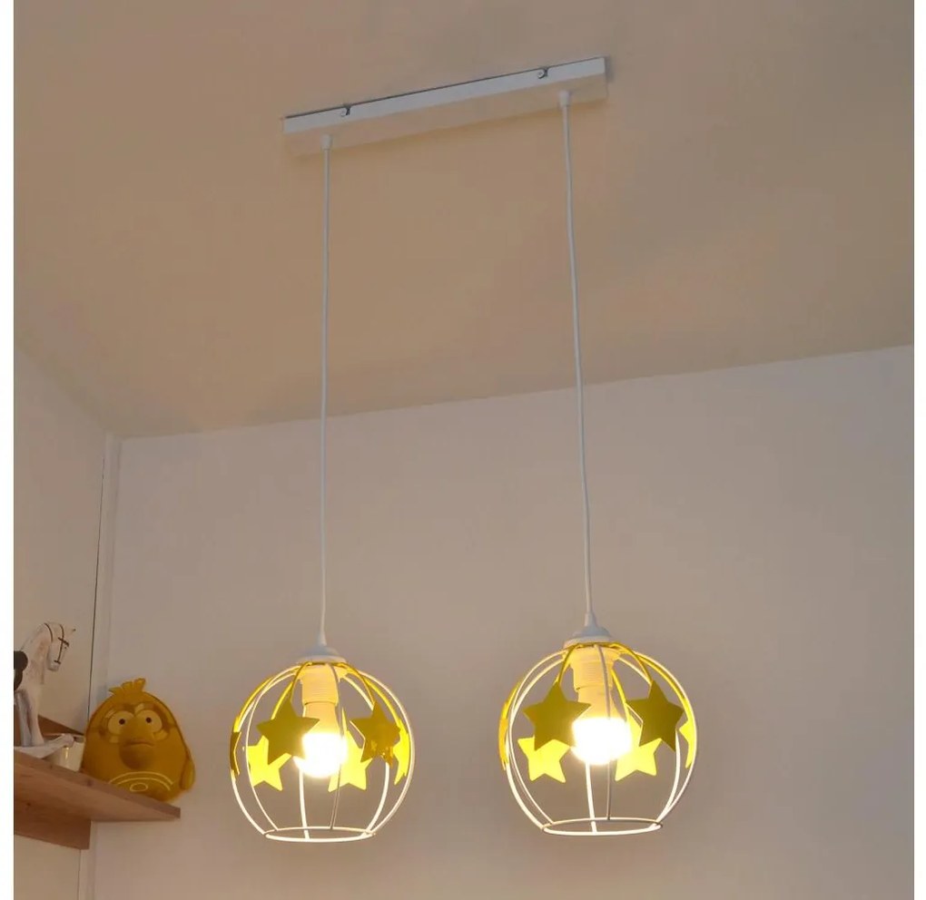 Helam Detský luster na lanku STARS 2xE27/15W/230V žltá/biela HE1699