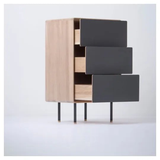 Vysoká komoda z dubového dreva v čierno-prírodnej farbe 60x100 cm Fina - Gazzda