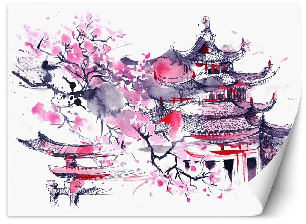Gario Fototapeta Japonská pagoda a čerešňový kvet Materiál: Vliesová, Rozmery: 100 x 70 cm