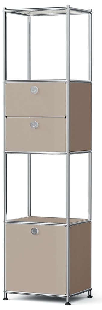 Kovový regál »CN3 Slim Line« s 2 pohyblivými zásuvkami a 1 pohyblivými výklopnými dvierkami, hnedosivý