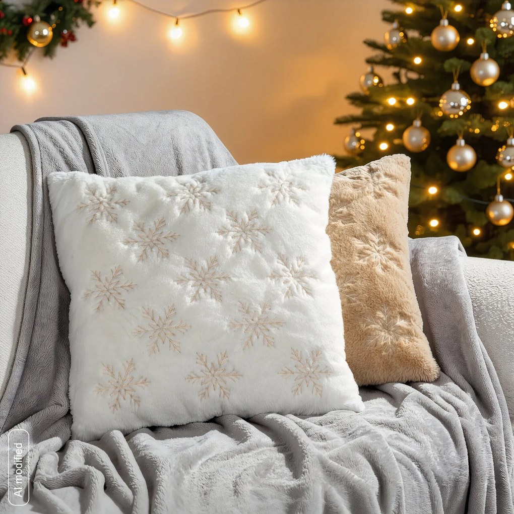 CHLPATÁ VIANOČNÁ DEKORAČNÁ OBLIEČKA NA VANKÚŠ SNOWY 45X45 CM BIELA