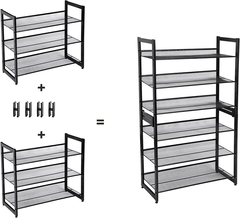 Stohovateľný regál na topánky IDA, 3 police, 74x31x63cm, čierna SongmicsHome