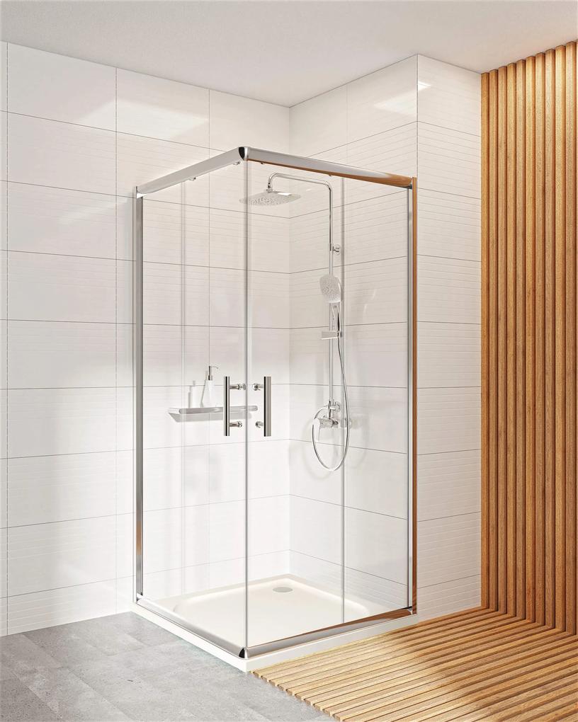 Deante Jasmin Plus, štvorcový sprchový kút s posuvnými dverami 90x90 cm, výška 190cm, 5mm číre sklo s ActiveCover, chrómový profil, KTJ_041P