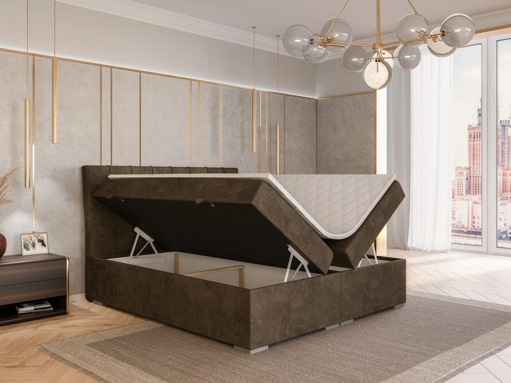 Jednolôžková posteľ Boxspring 120 cm Driny (karamelová) (s matracom a úl. priestorom). Akcia -20%. Vlastná spoľahlivá doprava až k Vám domov. 1043357
