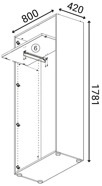 Šatníková skriňa s výsuvom PRIMO WOOD, 800 x 420 x 1781 mm, buk
