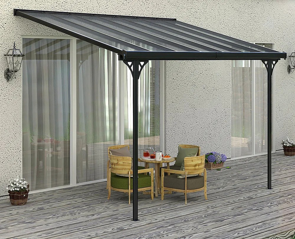 Pergola 436 x 305 cm (čierna + transparentná polykarbonát)
