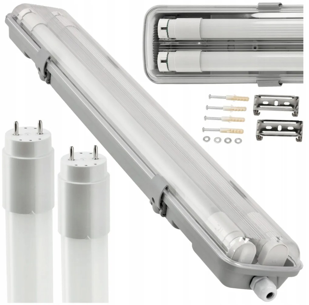 BERGE Hermetické svietidlo 120cm + 2x LED trubica - neutrálna biela