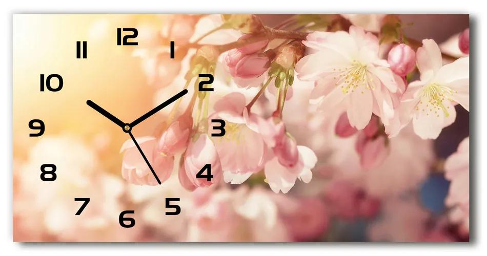 Vodorovné Sklenené hodiny na stenu tiché Kvety višne pl_zsp_60x30_f_81037561