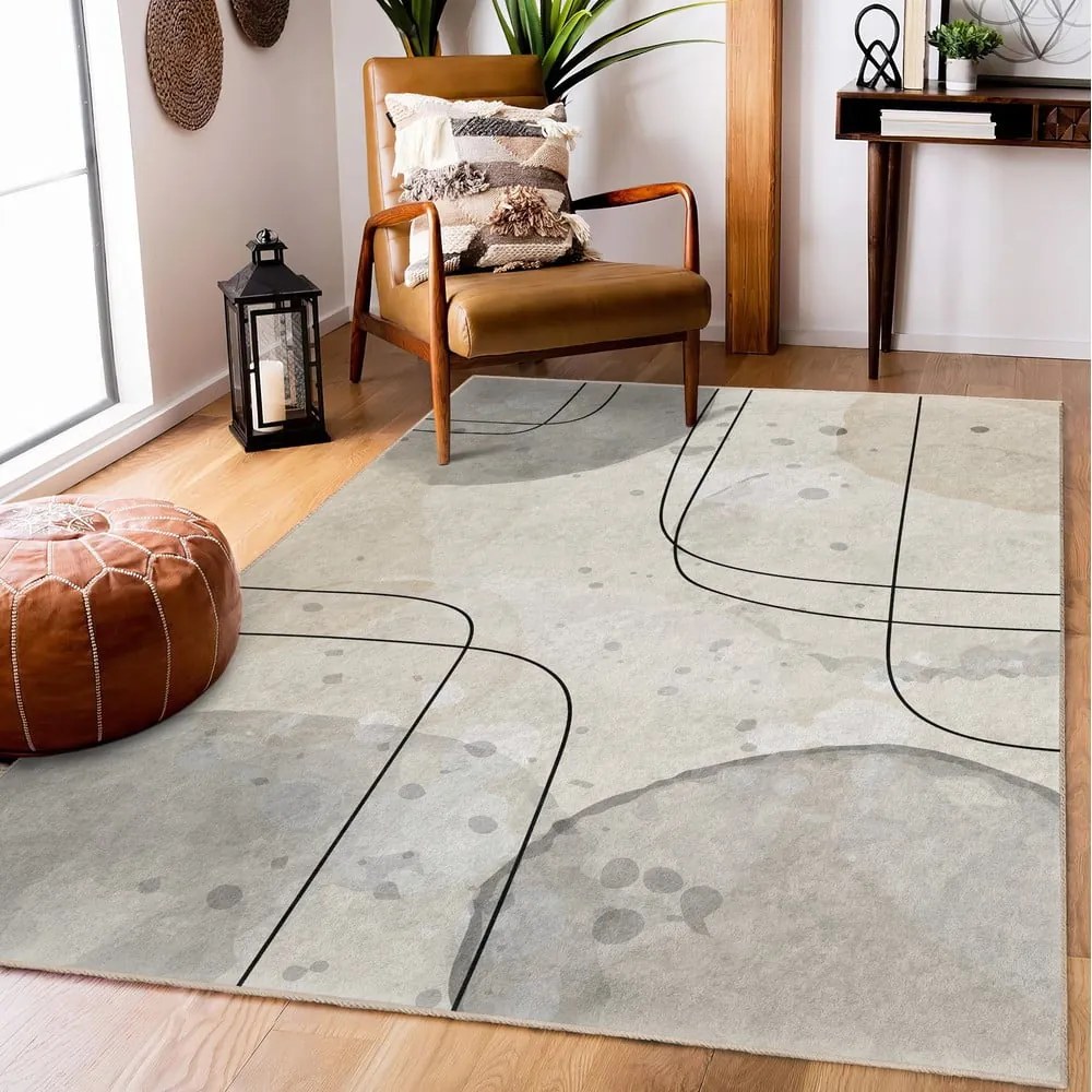 Sivo-krémový prateľný behúň 80x200 cm Simple Lines – Mila Home