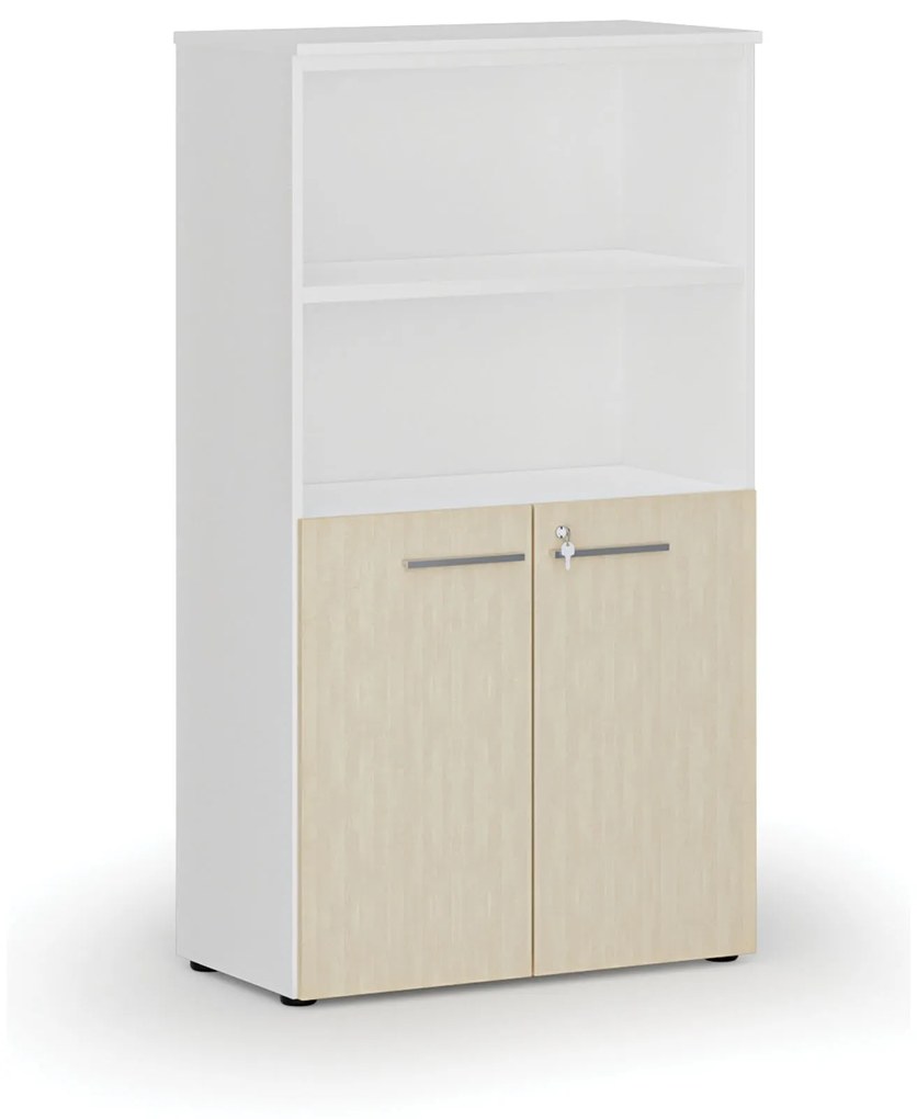 Kombinovaná kancelárska skriňa PRIMO WHITE, dvere na 2 poschodia, 1434 x 800 x 420 mm, biela/grafit