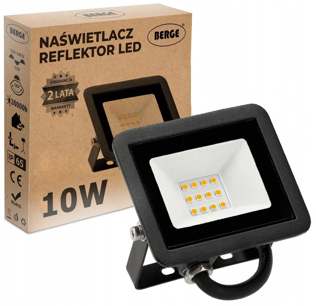 BERGE LED reflektor 10W IP65 PREMIUM - studená bílá