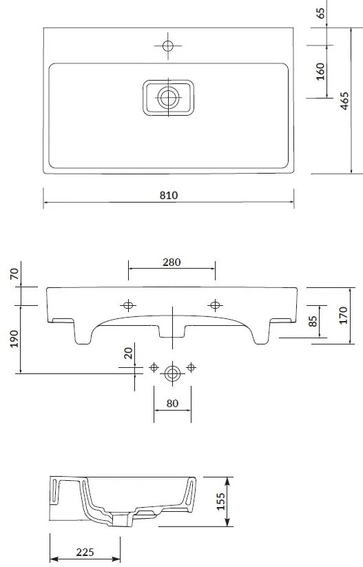 Cersanit VIRGO keramické umývadlo zapustené, 80x46 cm, K118-002