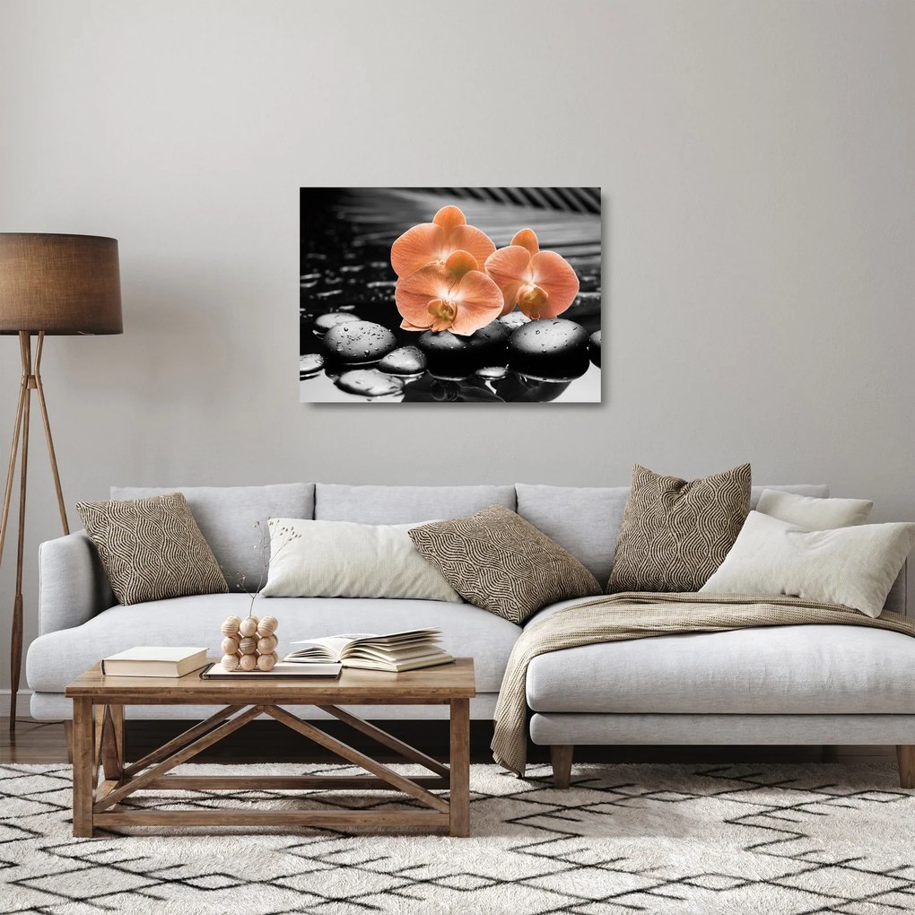 Sklenený obraz - Oranžové orchidey (70x50 cm)