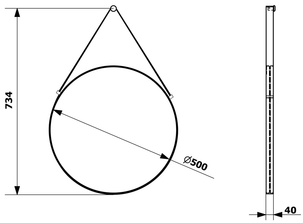 Sapho Sapho, ORBITER zrkadlo guľaté s koženým popruhom, o 50cm, čierna mat, ORT050