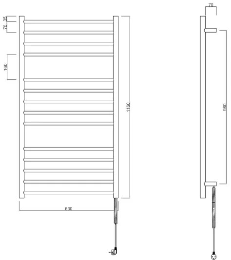 Sapho - Elektrický sušiak na uteráky REDONDO 130W/230V 63x116 cm matná čierna