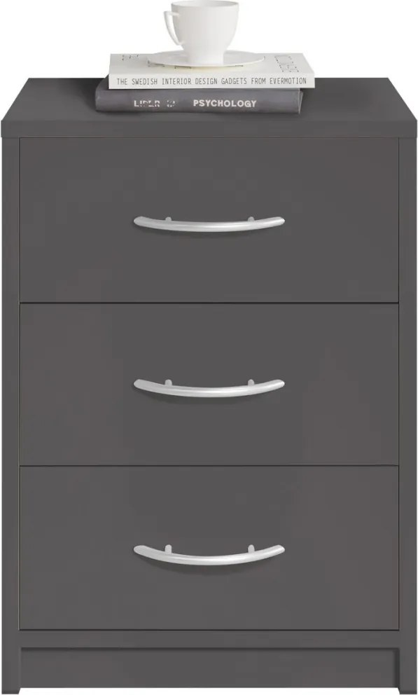 Nočný stolík s 3 zásuvkami Pepe, šedý grafit
