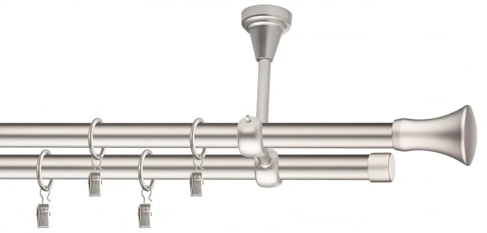 Dekorstudio Stropná dvojradová garniža MONACO chrómova matná 19mm Dĺžka: 420cm, Typ príslušenstva: Krúžky tiché so štipcami