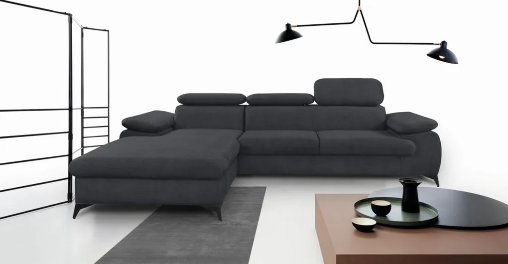 Rohová sedacia súprava Scala, antracitová šedá látka, ľavý roh