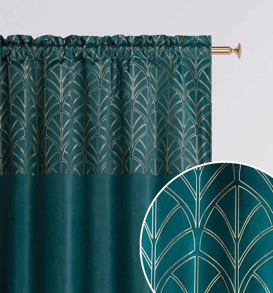 Petrolejovo zelený zatemňujúci záves s elegantným vzorom na riasiacu pásku 140x280 cm