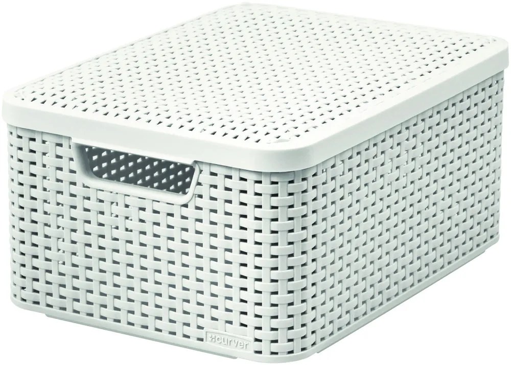 Úložný box, ratanový košík, STYLE2 Curver s vekom, krémový (39 x 29 x 20 - 18 l)