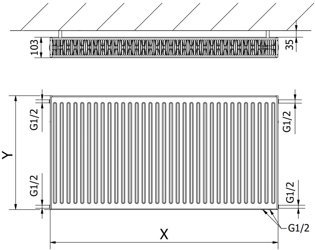 Mexen, Panelový radiátor Mexen CV22 500 x 1200 mm, spodné pripojenie, 1709 W, biely - W622-050-120-00