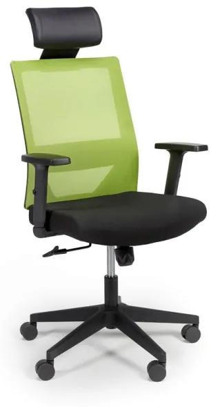 Kancelárska stolička so sieťovaným operadlom WOLF, nastaviteľné opierky rúk, plastový kríž, zelená