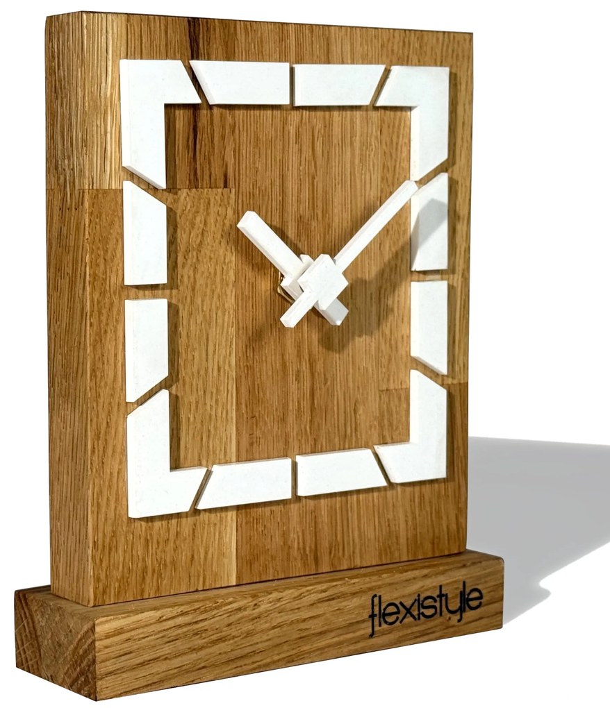 Dekorstudio Drevené stolové hodiny Square OAK - biele