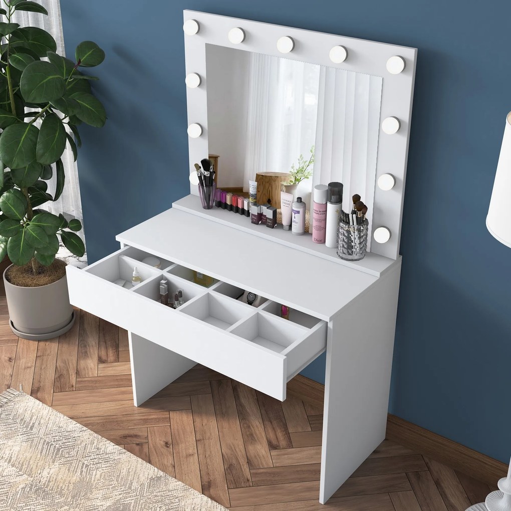 Minimalistický toaletní stolek Alisson II s LED zrcadlem bílý