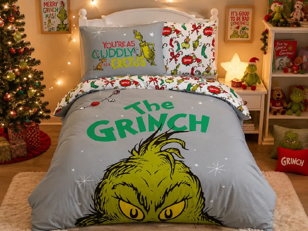 Jerry Fabrics Vianočné bavlnené obliečky 140x200 + 70x90 cm - Grinch "The Grinch"