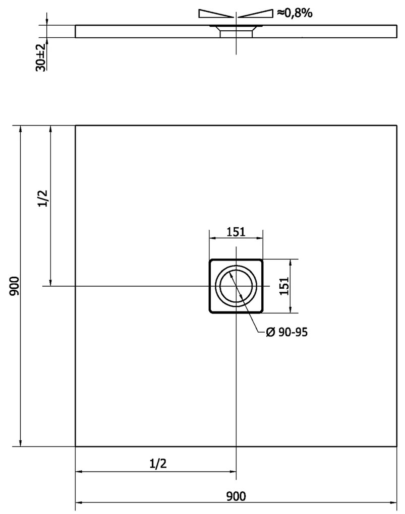 Polysan Polysan, FLEXIA sprchová vanička z liateho mramoru s možnosťou úpravy rozmeru 90x90x3cm, 71546
