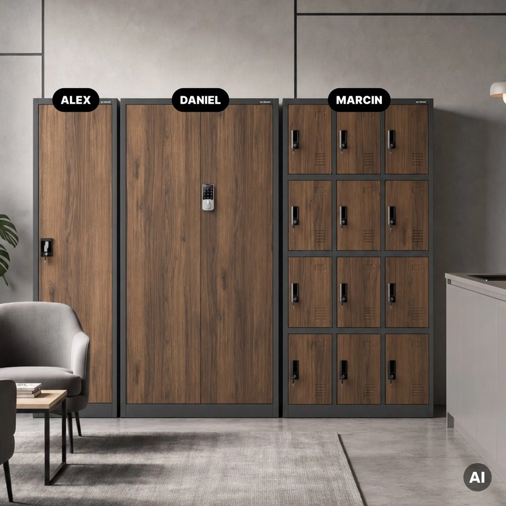 Kovová kancelárska skriňa so zámkom na kód antracitová, orech, 900x1850x400 mm: DANIEL Eco Design