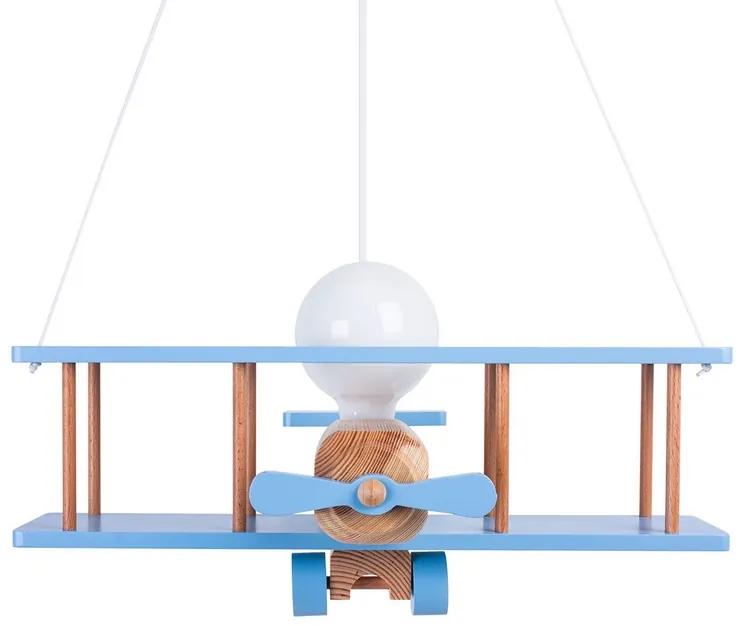 HELLUX Detský závesný drevený luster, modro-biely, E27, 1x60W