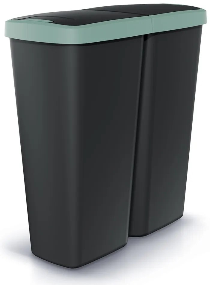 Odpadkový kôš DUO čierny, 50 l, zelená / čierna
