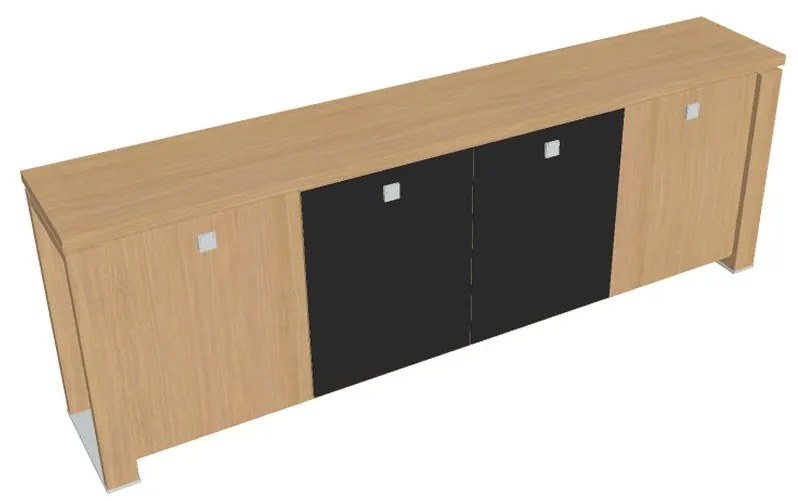 Nízka skriňa Verno+ S 260 x 46 x 90 cm, kombinované dvere, dub svetlý / čierna