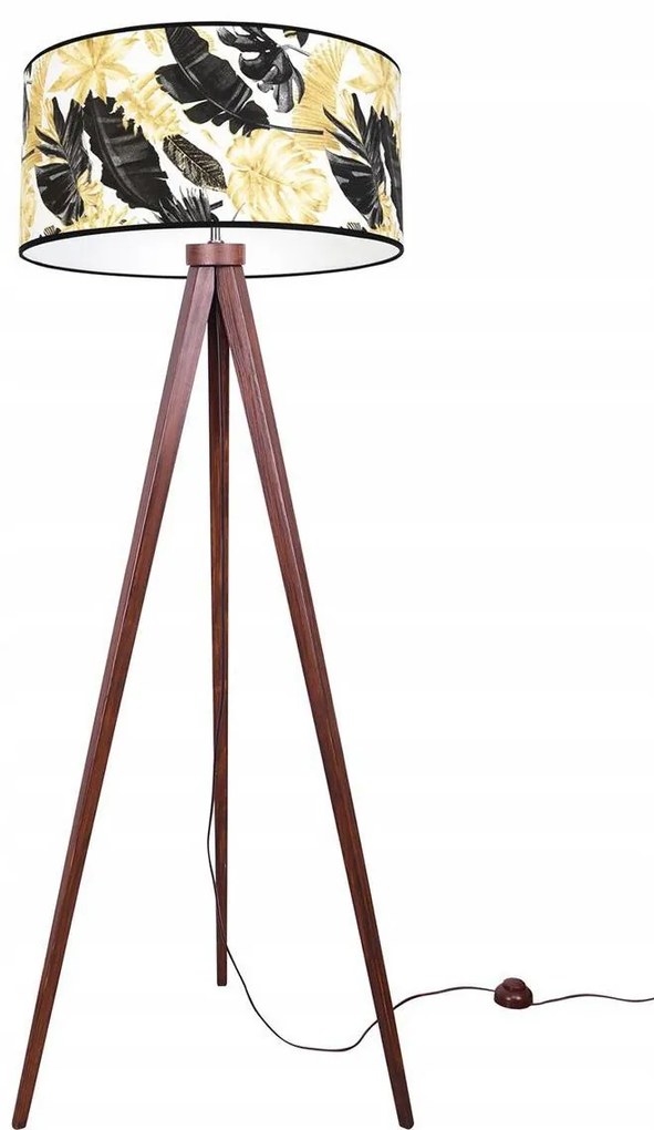 Stojacia lampa Gold Flowers, 1x biele textilné tienidlo s kvetinovým vzorom, (výber zo 4 farieb konštrukcie), (fi 40cm)