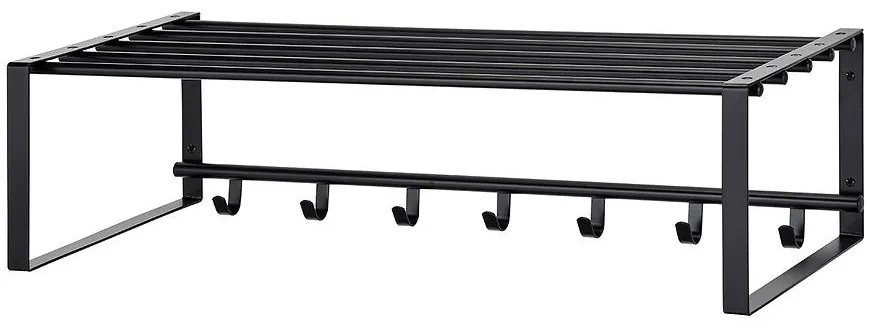 Nástenný vešiak s  policou a háčikmi G6818-1 čierna