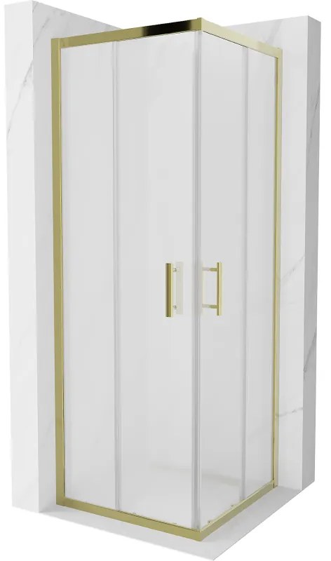 Mexen Rio, štvorcový sprchovací kút s posuvnými dverami 70(dvere) x 70(dvere) x 190 cm, 6mm sklo námraza, zlatý profil, 860-070-070-50-30