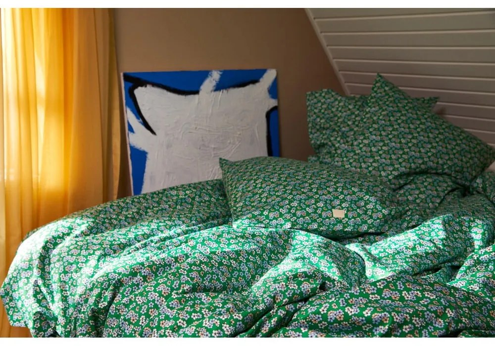 Zelené obliečky na jednolôžko z bavlneného saténu 140x200 cm Pleasantly - JUNA