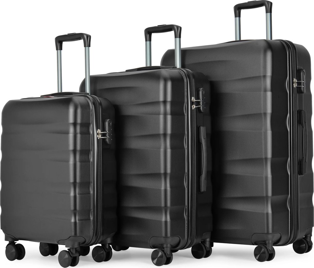 BONTOUR „Wave“ 3-dielna súprava kufrov s dvojitými kolieskami, s TSA zámkom, čierna