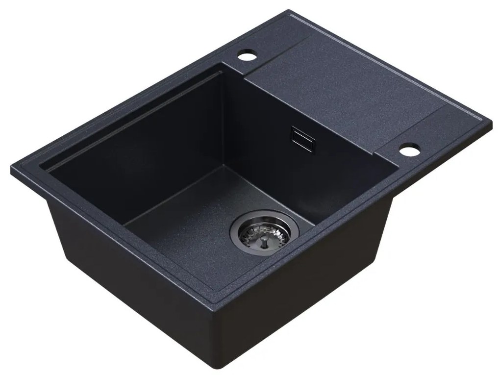 Sink Quality Sink55, kuchynský granitový drez 620x460x215 mm + grafitový sifón, čierna škvrnitá, SKQ-SINK.B.1KKO.XB