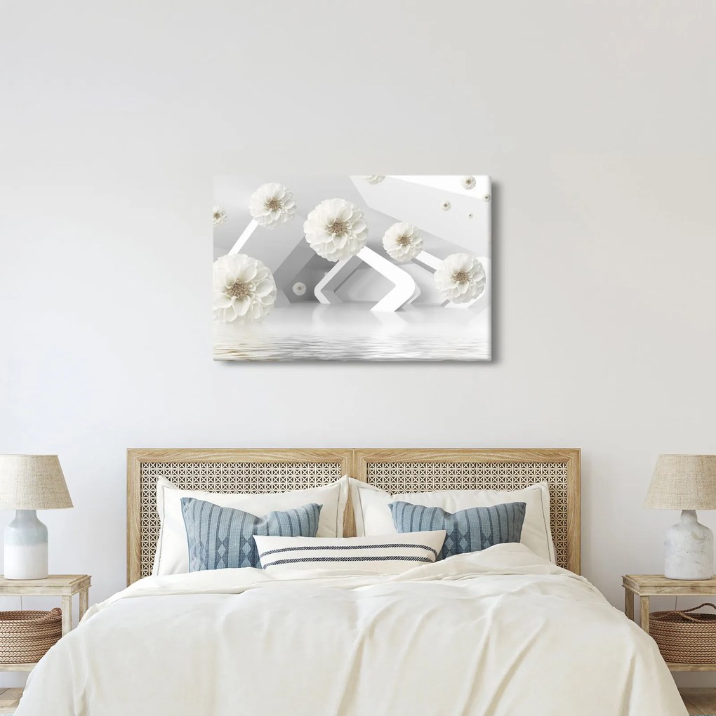Abstraktný obraz s belostnými kvetmi (90x60 cm)