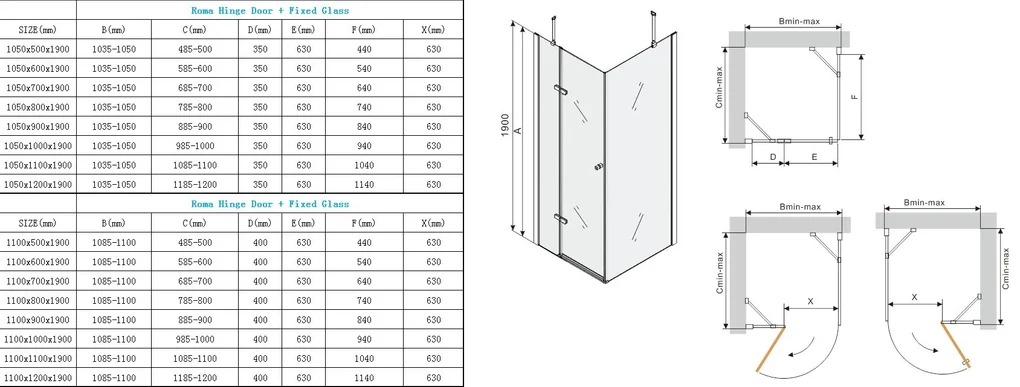 Mexen Roma, sprchovací kút 120 (dvere) x 50 (stena) cm, 6mm šedé sklo, chrómový profil, 854-120-050-01-40