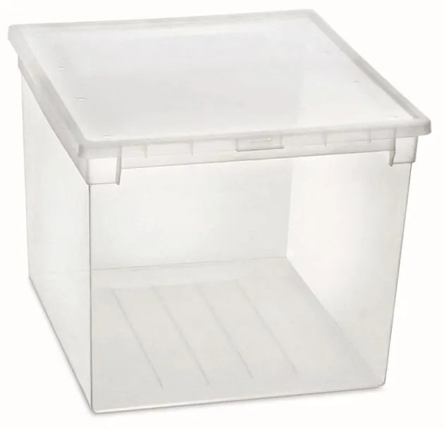 Úložný box s vekom, transparentný, na posteľnú bielizeň TERRY 52l - 38 x 52 x 31 cm
