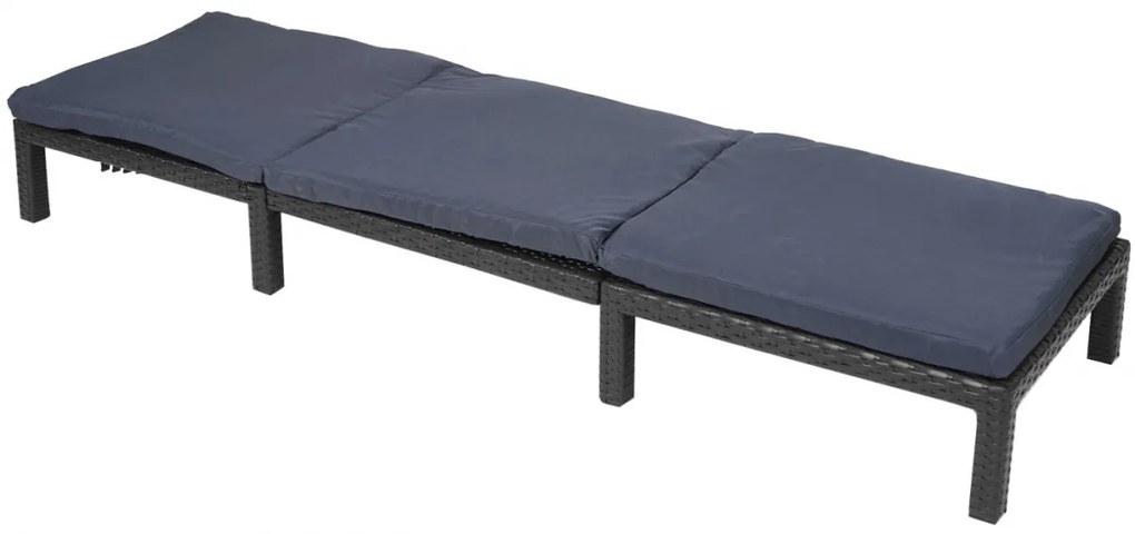 Záhradné lehátko HWC-A51 - polyratan, sivé vankúše basic 5cm - antracit