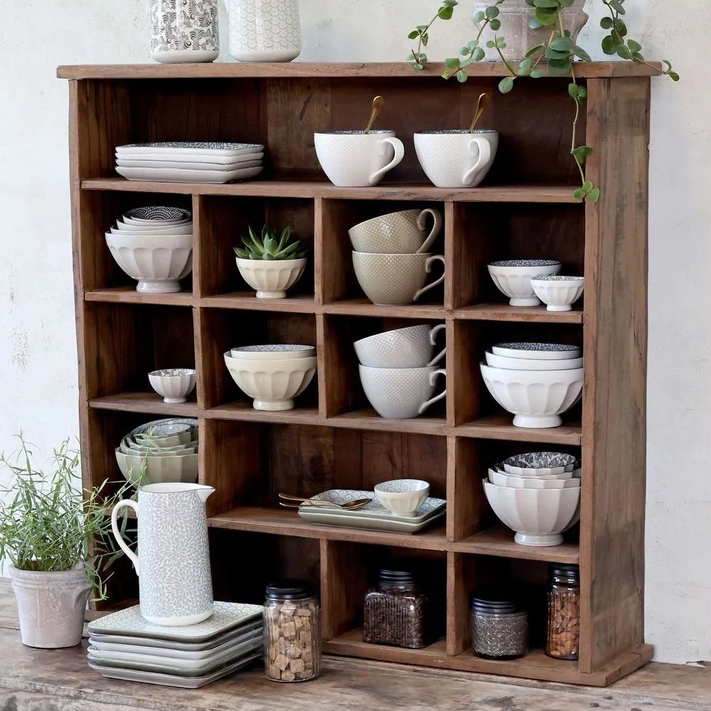 Hnedá antik drevená polička s priehradkami Grimaud Unit - 88*20*85 cm