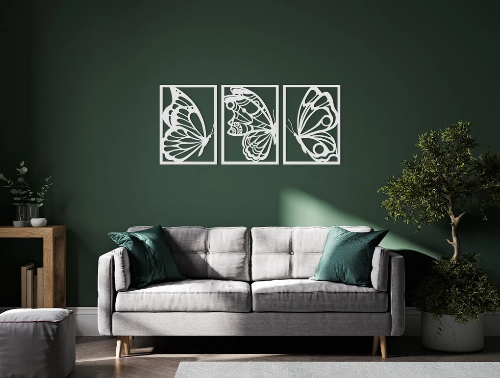 drevko 3-dielny obraz na stenu Motýle Rozmer obrazu: 28,5 x 65 cm, Farba dekorácie: Čierna