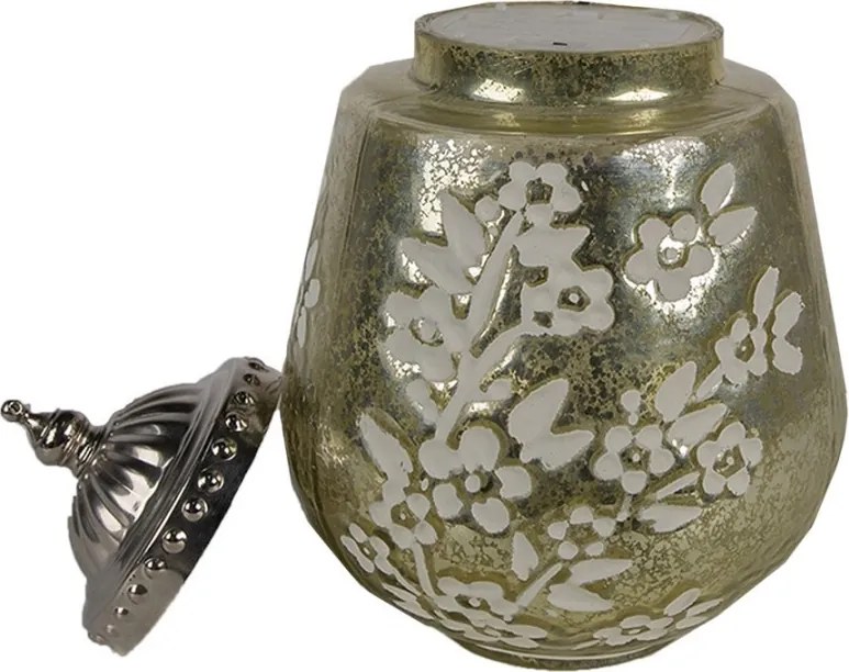 Zelená sklenená svietiaca LED lampáš s kvietkami Balli - Ø 13*19 cm